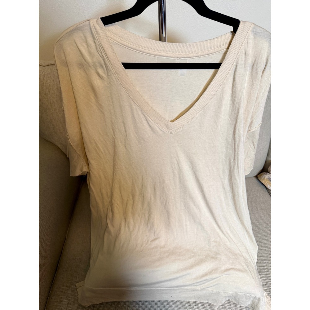 Zella Womens XL Cream V-Neck Short Sleeve Relaxed Fit Activewear Tee ZEL12221